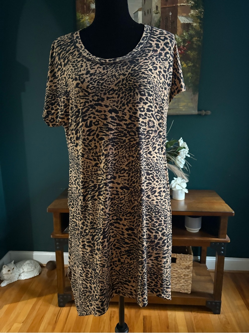 Leopard Print Short Sleeve Dress - Brown
